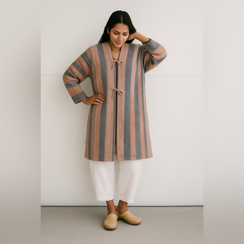 Artisan Crafted Striped Hand Woven wool jacket with batwing sleeves
